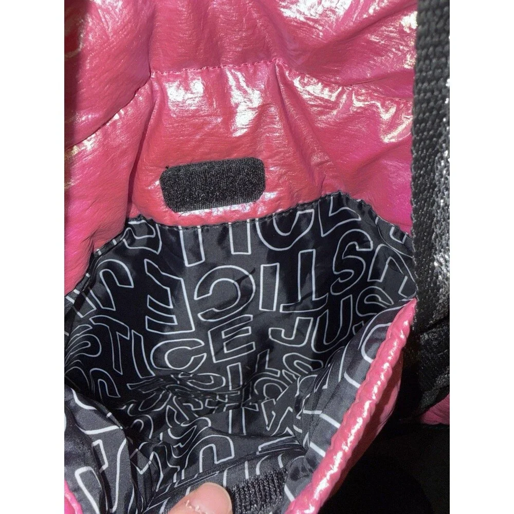 Justice Shiny Pink Quilted Tote with Black & Silver Straps EUC